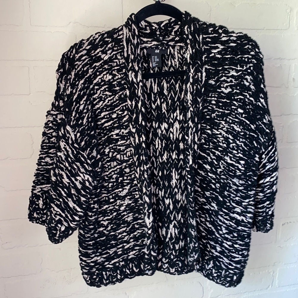 H&M cardigan sweater open front chunky knit soft oversized xs marled